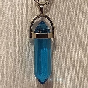 Clear Teal Blue Crystal Pendant Necklace